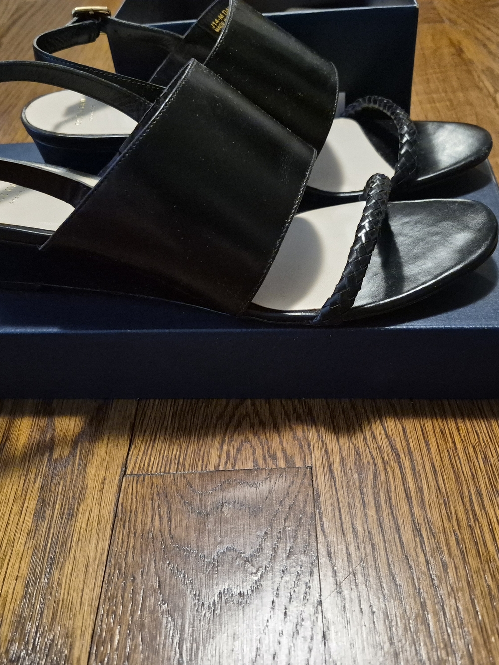 Cole Haan Women's Black Leather Braided-Toe Slingback Sandals
